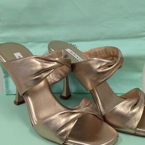 Aquazzura Gold Knot Mule Heels